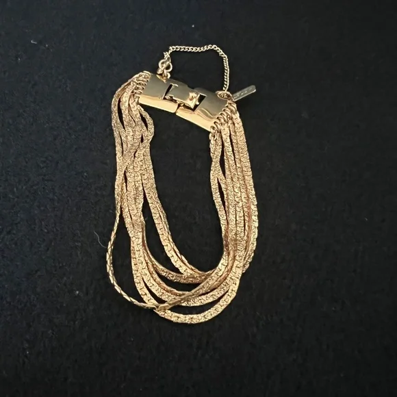 VINTAGE MONET 70s Multi 7 Strand Gold Toned Bracelet 6.5" with Safety Chain - Picture 8 of 11
